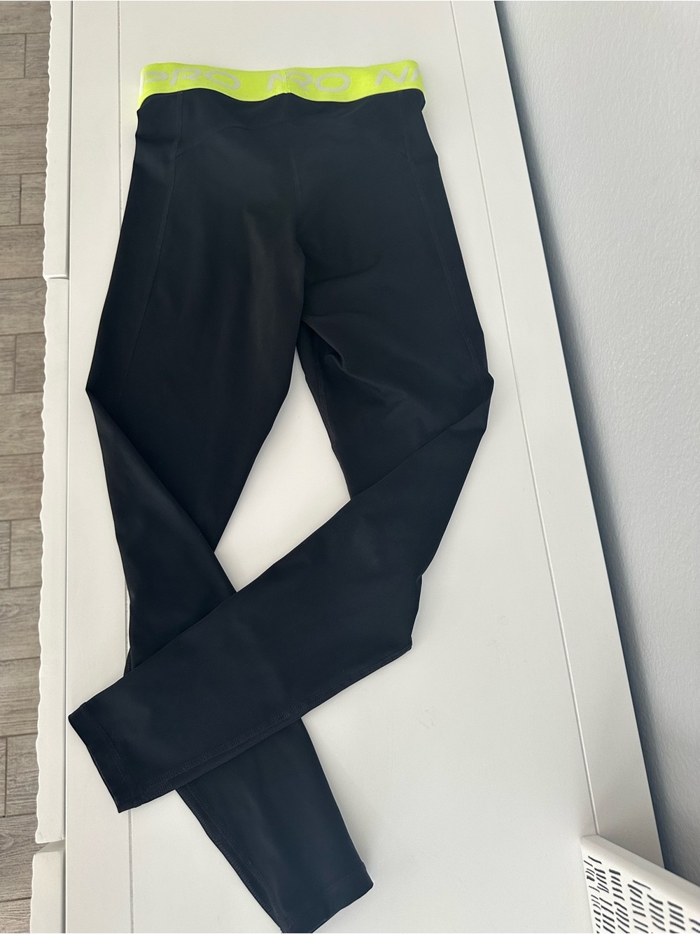 Nike Black Leggings with Neon Yellow Waistband